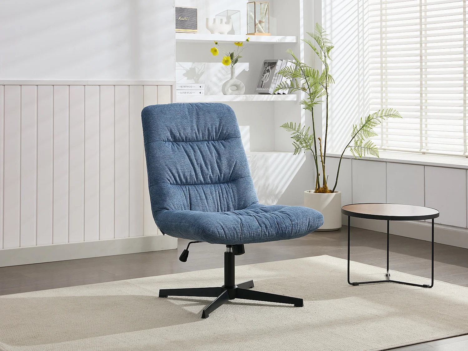 Fauteuil pivotant en tissu chiné bleu SELENDO