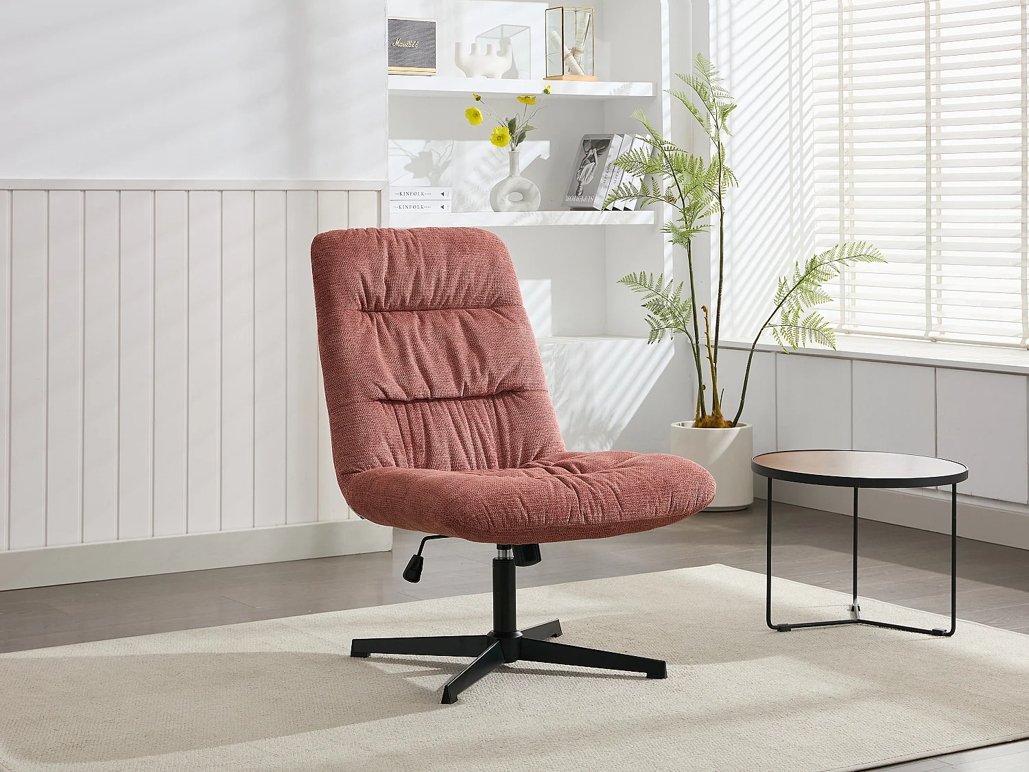 Fauteuil pivotant en tissu chiné terracotta SELENDO