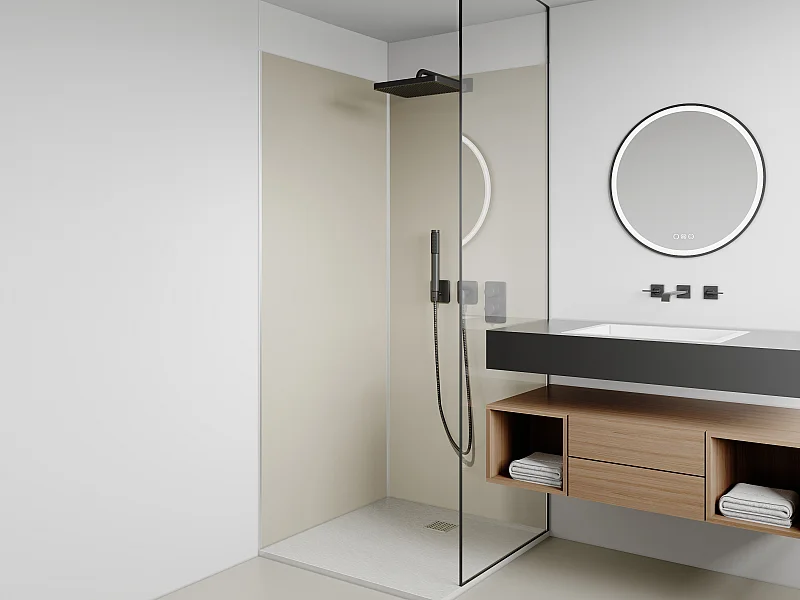 Set van 2 ivoorwitte douchewandpanelen van aluminium met profielen - 2 x L90 x H210 cm - ITZIAR