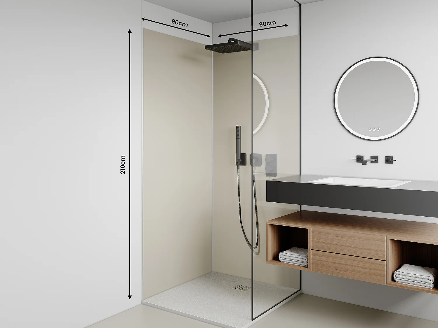 Lot de 2 panneaux muraux de douche ivoire en aluminium avec profilés - 2 x L90 x H210 cm - ITZIAR