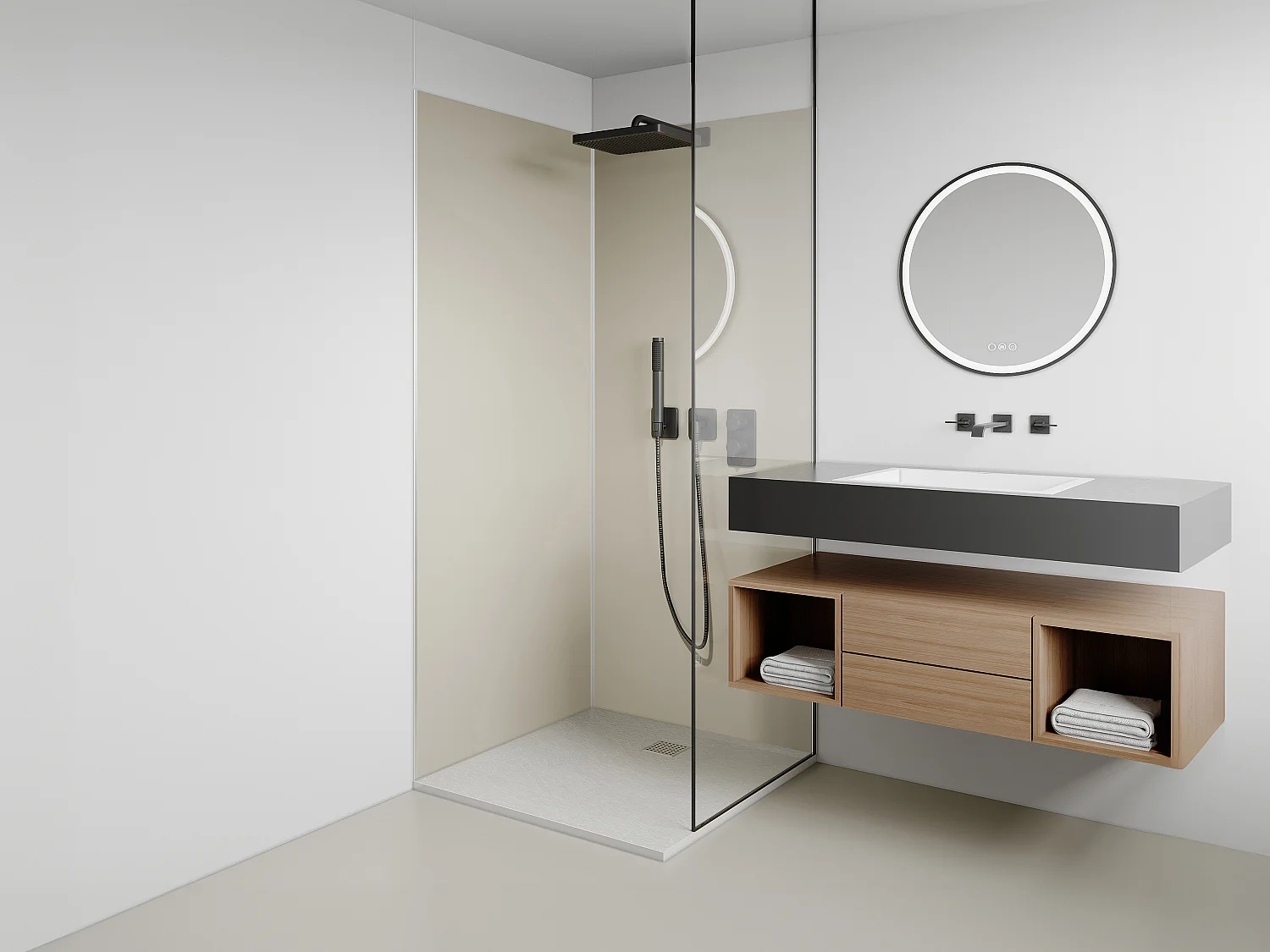 Lot de 2 panneaux muraux de douche ivoire en aluminium avec profilés - 2 x L90 x H210 cm - ITZIAR