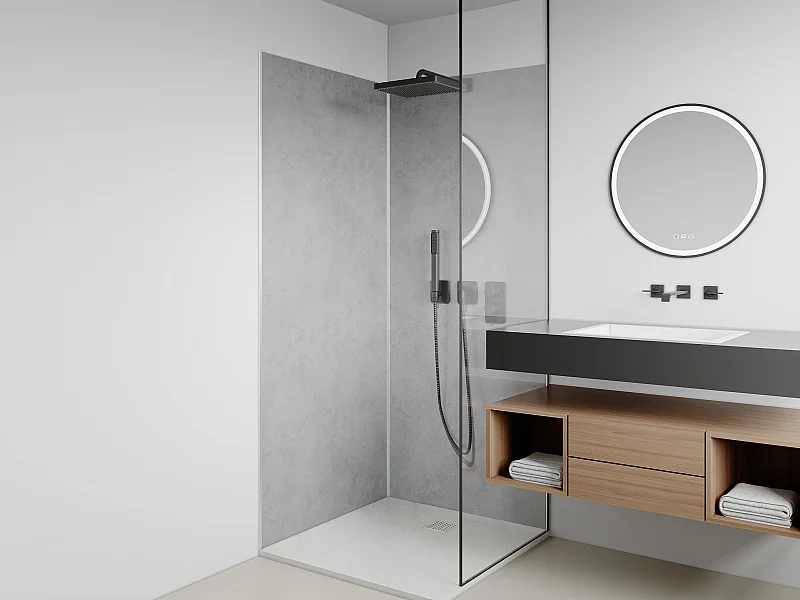 Lot de 2 panneaux muraux de douche effet béton ciré en aluminium avec profilés - 2 x L90 x H210 cm - ARFINO