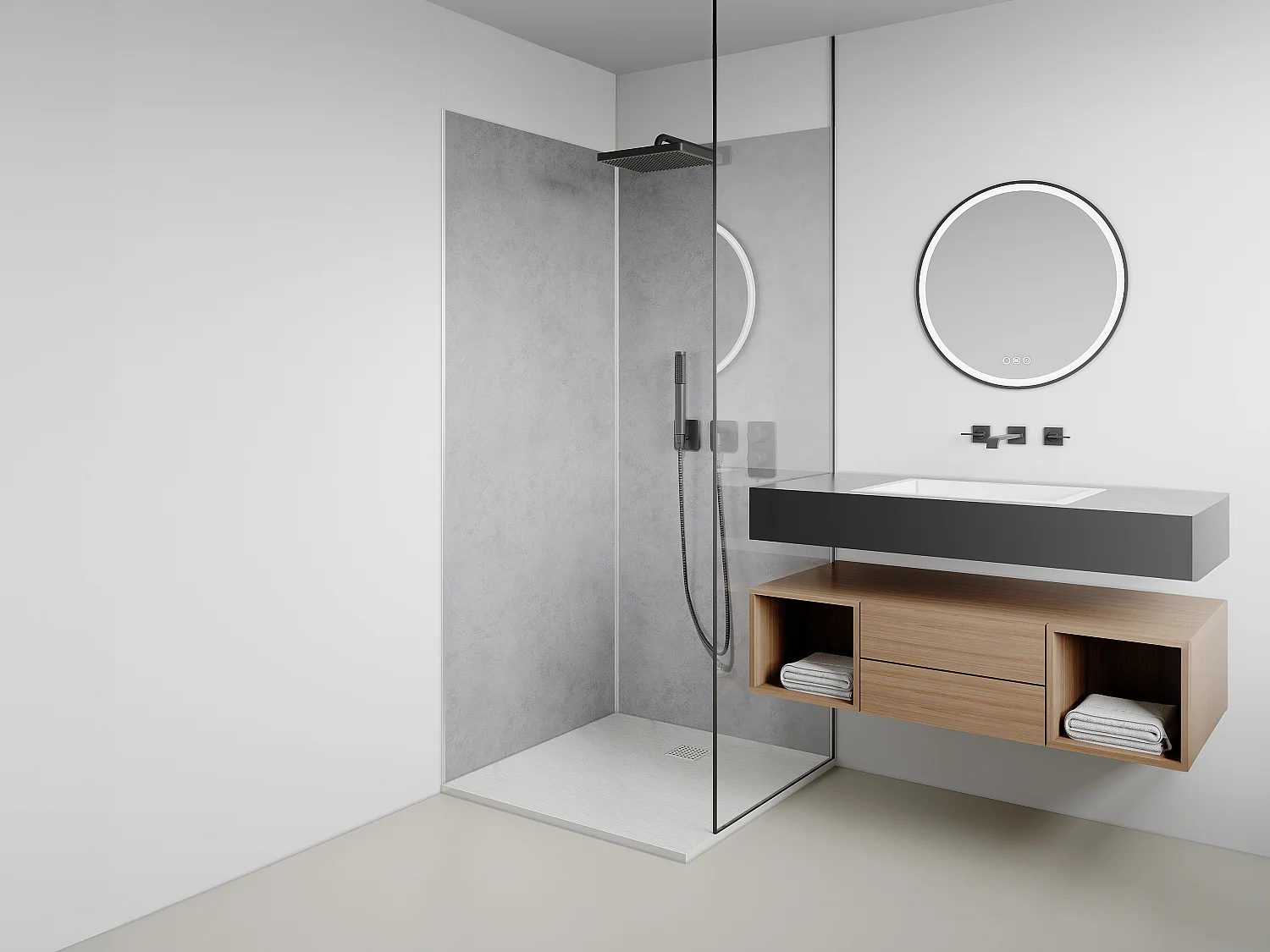 Lot de 2 panneaux muraux de douche effet béton ciré en aluminium avec profilés - 2 x L90 x H210 cm - ARFINO