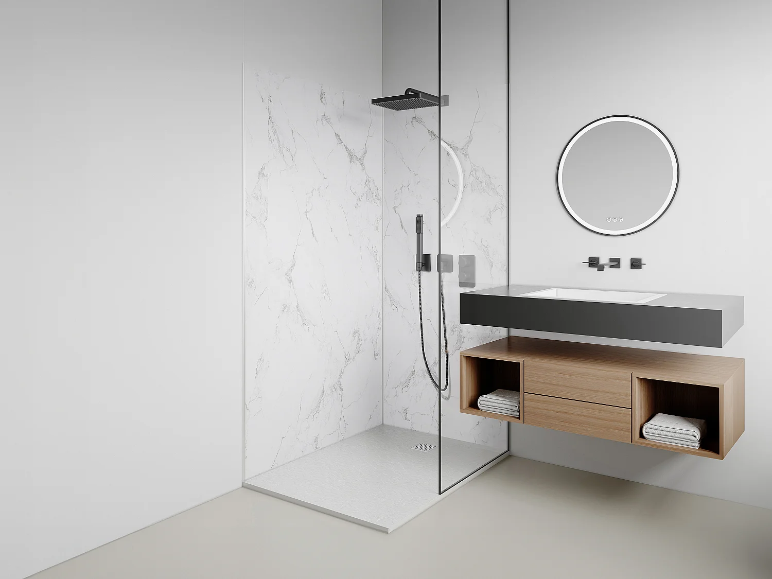 Lot de 2 panneaux muraux de douche effet marbre blanc en aluminium avec profilés - L90 x L120 x H210 cm - ENEKO