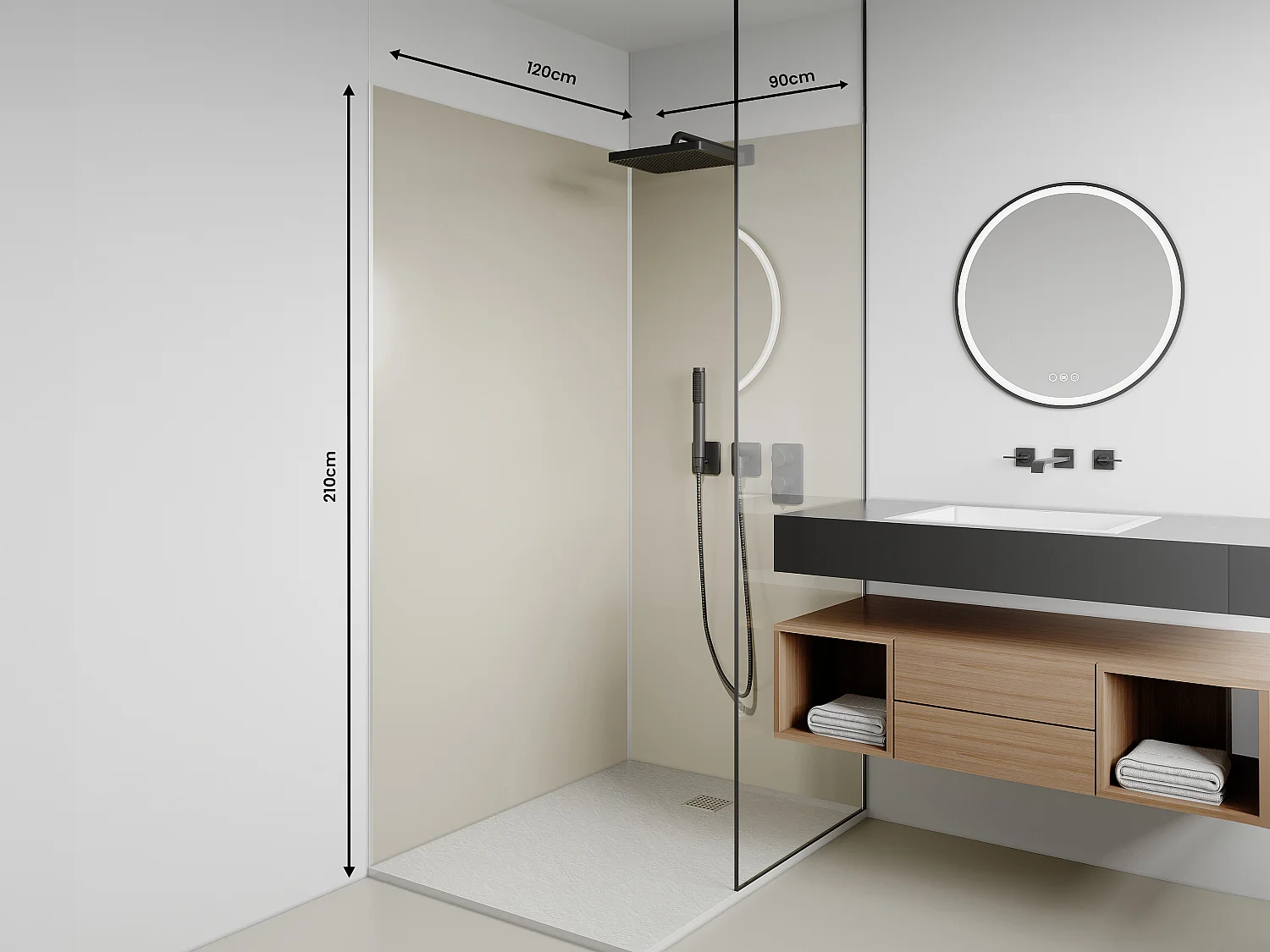 Wandpaneele Dusche 2er-Set inkl. Profile - Aluminium - 90 x 120 x 210 cm - Elfenbeinfarben - ITZIAR