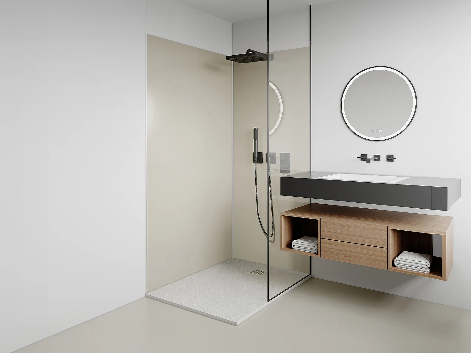 Set van 2 ivoorwitte douchewandpanelen van aluminium met profielen - L90 x B120 x H210 cm - ITZIAR