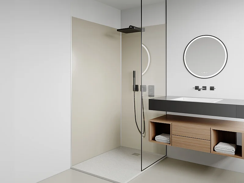 Conjunto de 2 painéis de parede de duche marfim em alumínio com perfis C90 x L120 x A210 cm - ITZIAR