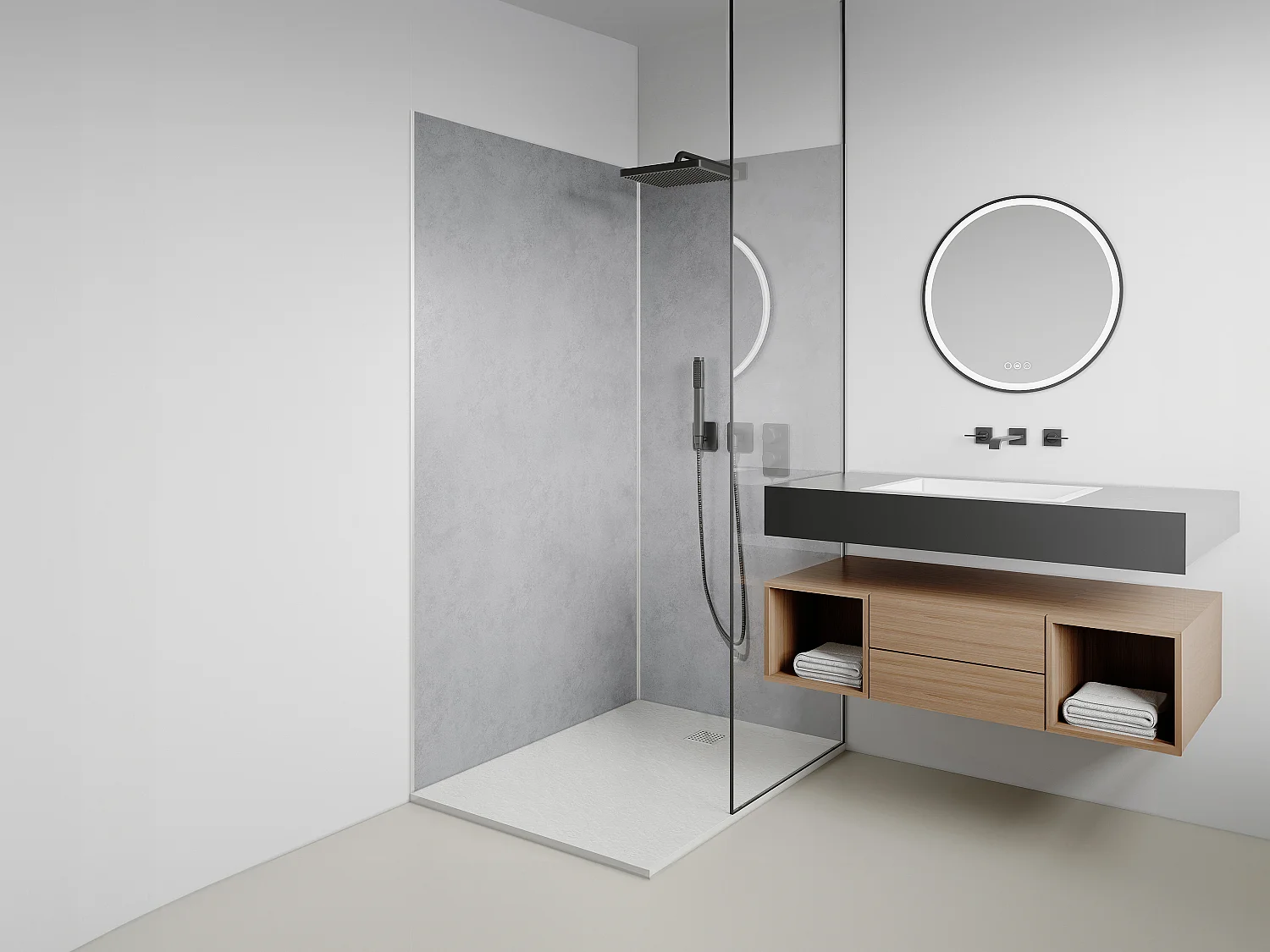 Wandpaneele Dusche 2er-Set inkl. Profile - Aluminium - 90 x 120 x 210 cm - Beton-Optik - ARFINO