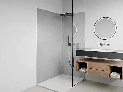 Lot de 2 panneaux muraux de douche effet béton ciré en aluminium avec profilés - L90 x L120 x H210 cm - ARFINO