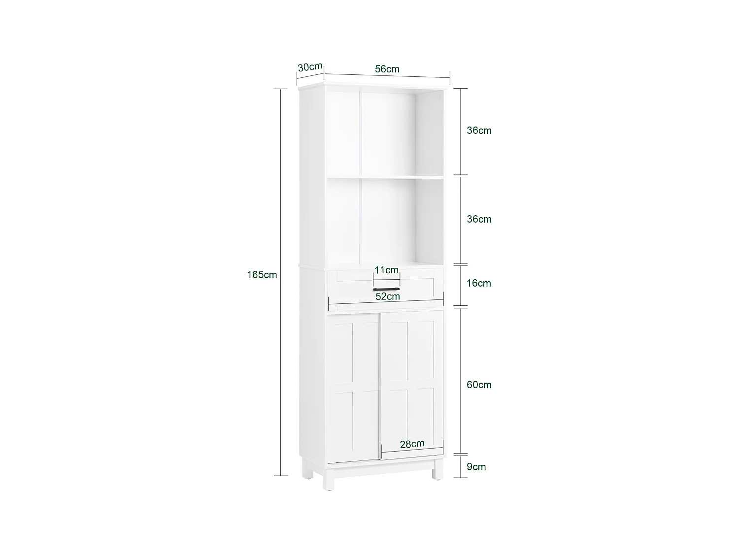 SoBuy Badkamerkast Kolommeubel Badkameropbergmeubel Hoge kast met 2 planken 2 schuifdeuren en 1 lade Wit 56x30x165cm BZR141-W