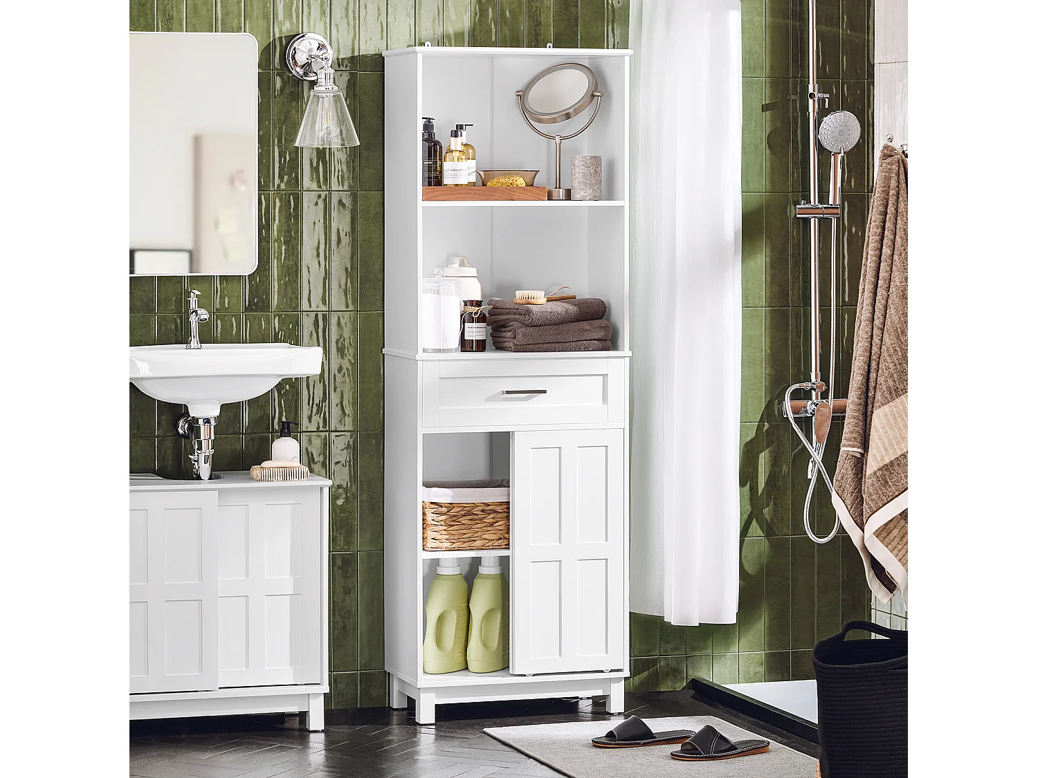 SoBuy Badrumskolonn Förvaring Färg Vit 56x30x165cm BZR141-W