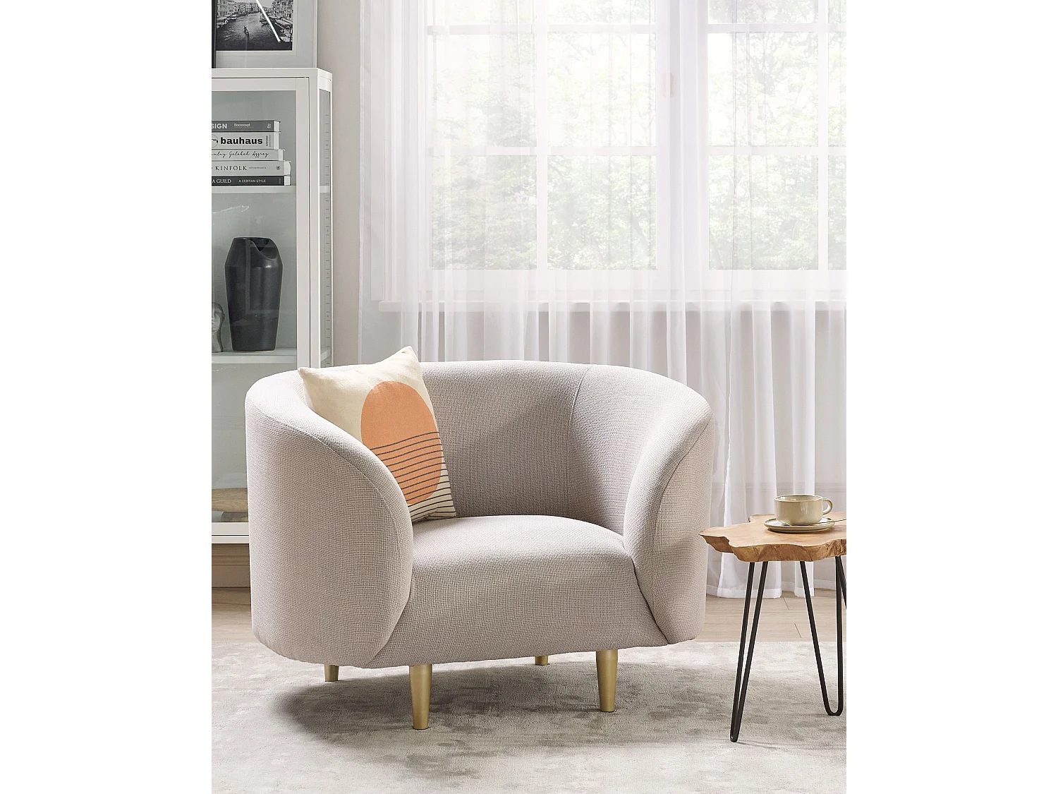Sessel Art-Déco-Stil mit Armlehnen Metallgestell Stoff beige / gold modern Loen