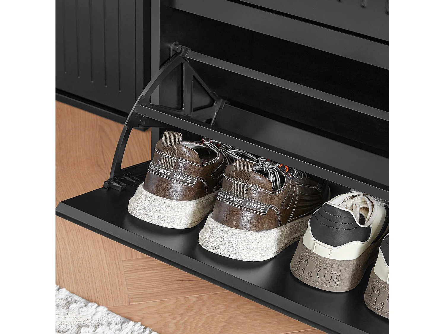 SoBuy FSR165-W Schoenenkast met 2 Flappen en 1 Lade, Schoenenrek,Gangkast, Opbergkast voor Schoenen