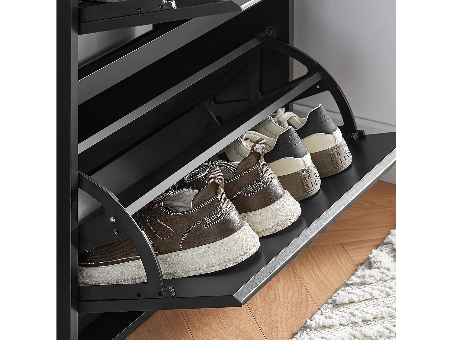 SoBuy FSR165-W Schoenenkast met 2 Flappen en 1 Lade, Schoenenrek,Gangkast, Opbergkast voor Schoenen