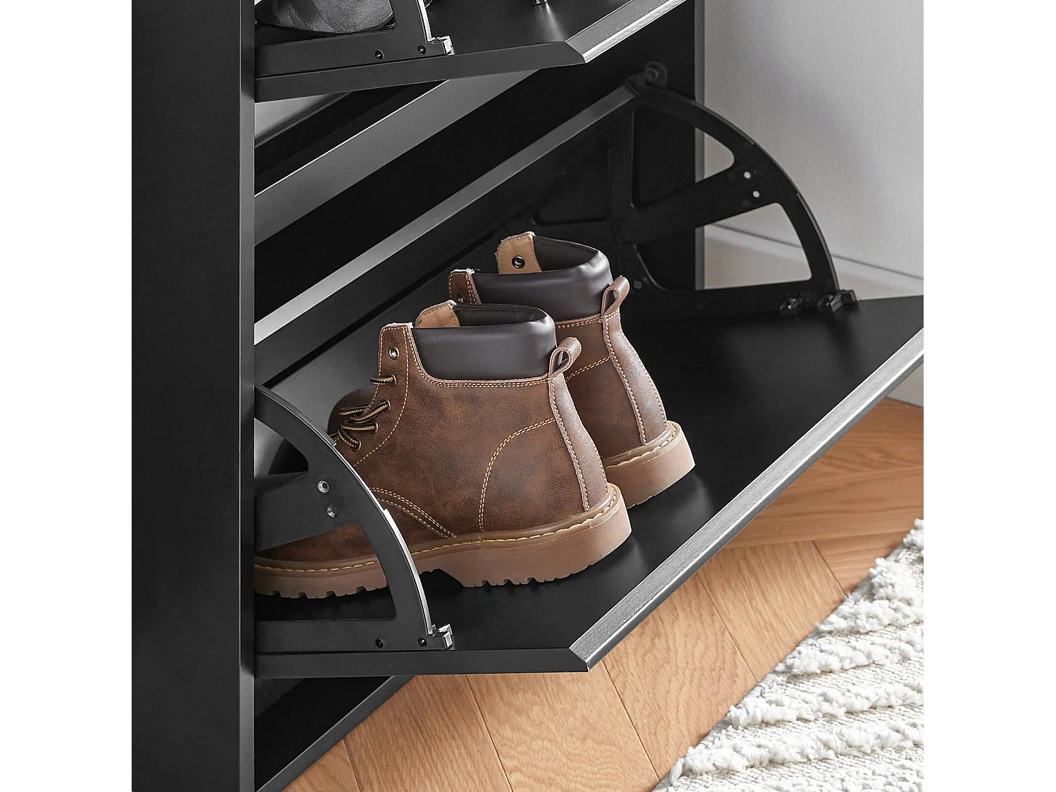 SoBuy FSR165-W Schoenenkast met 2 Flappen en 1 Lade, Schoenenrek,Gangkast, Opbergkast voor Schoenen