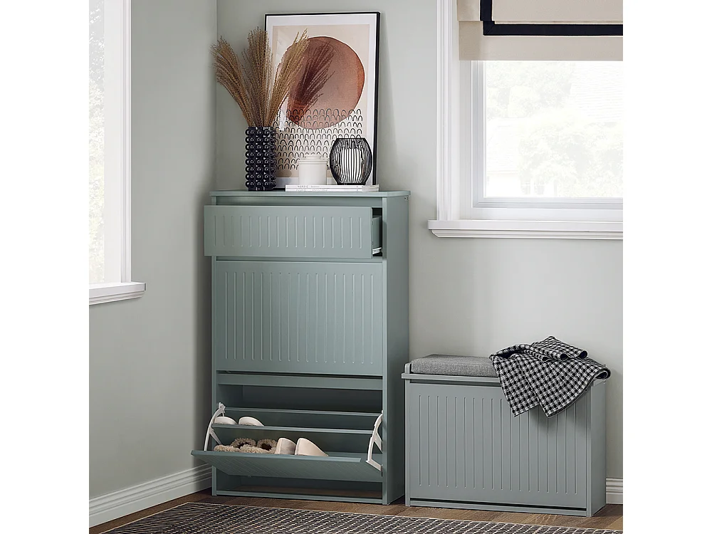 SoBuy FSR165-HG Banc à Chaussures avec Coussin Rembourrée 1 Abattant, Banc de Rangement