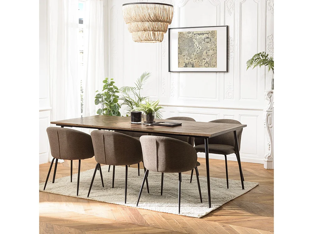 KIARA - Table à manger bois recyclé rect. 220x100cm formes géométriques