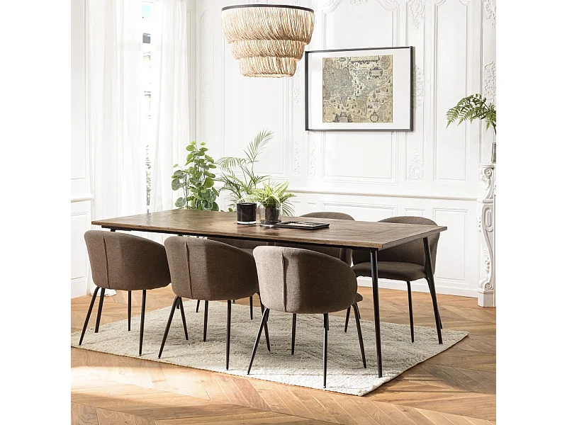 KIARA - Table à manger bois recyclé rect. 220x100cm formes géométriques