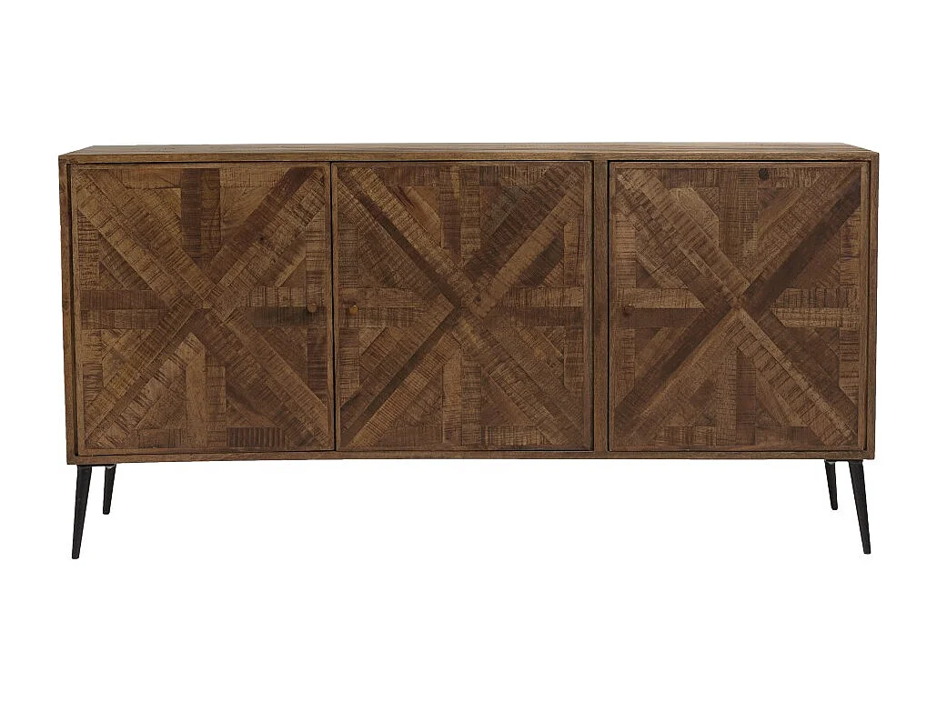 KIARA - Buffet 3 portes bois recyclé formes symétriques pieds noir