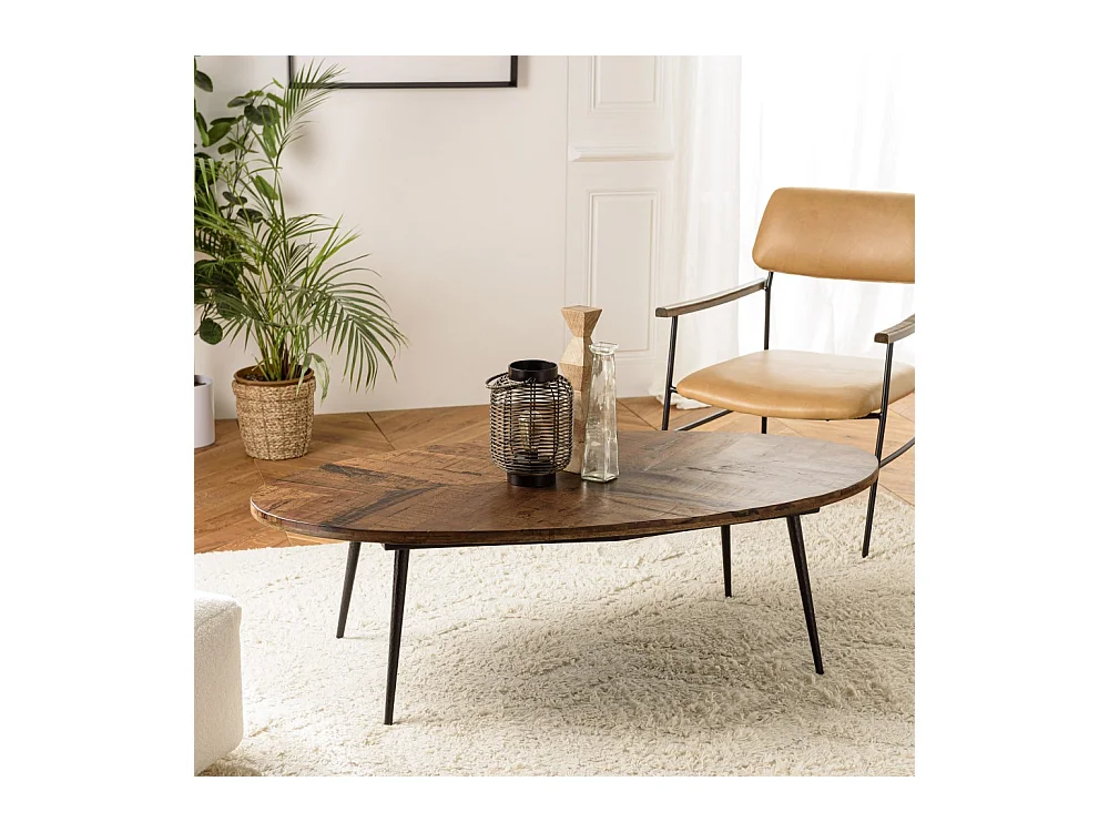 KIARA - Table basse ovale 135x70cm plateau chevrons