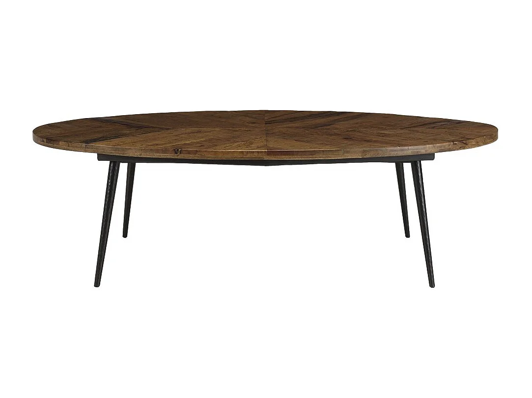 KIARA - Table basse en bois recyclé ovale 135x70cm plateau chevrons