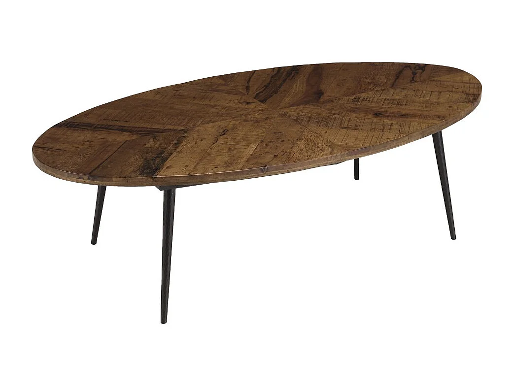 KIARA - Table basse en bois recyclé ovale 135x70cm plateau chevrons