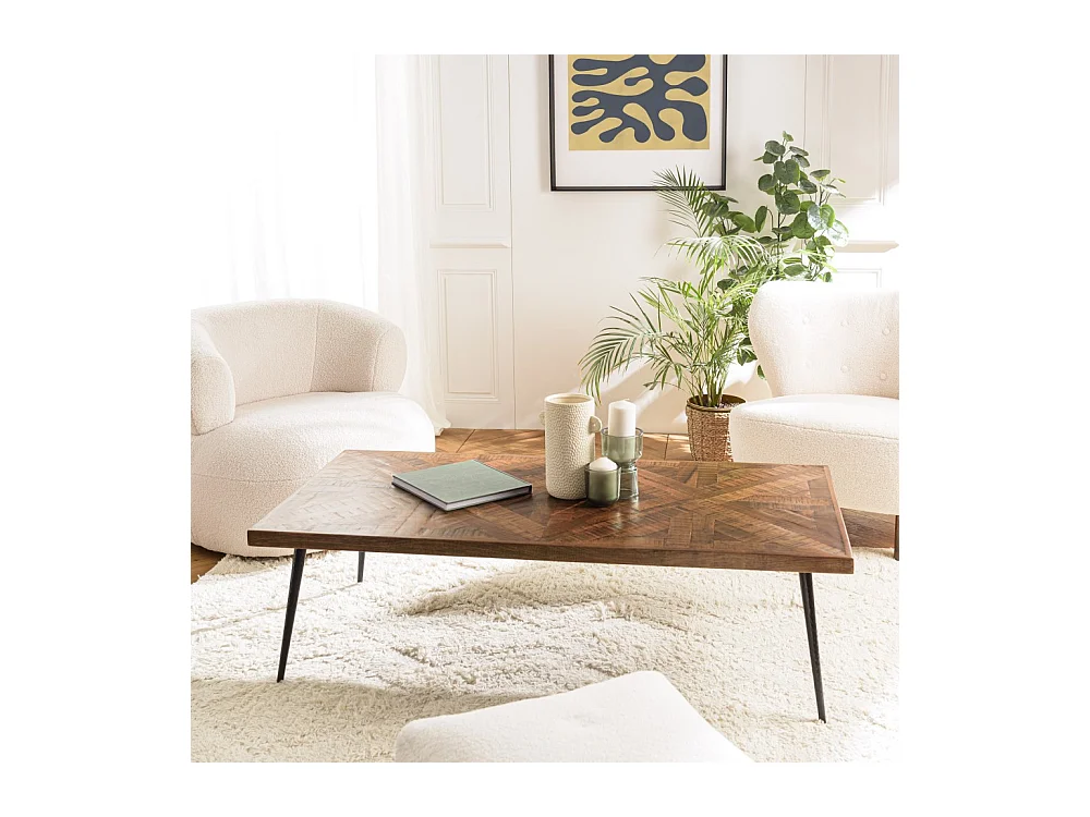 KIARA - Table basse rect. 135x70cm bois recyclé pieds métal