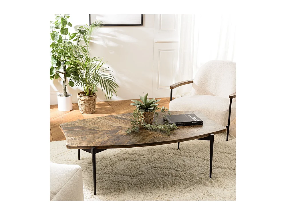KIARA - Table basse bords concaves 135x75cm en bois recyclé