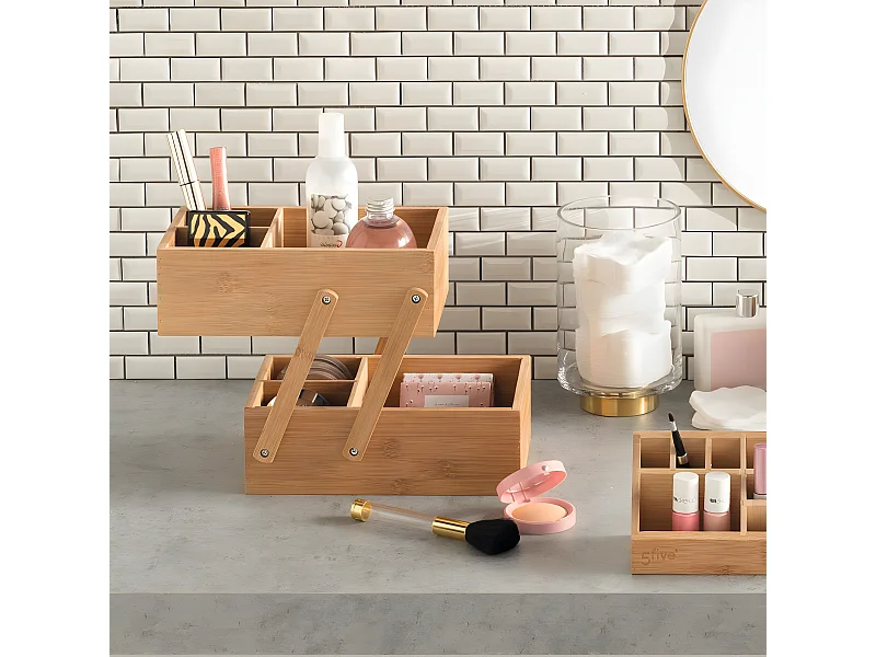 Organiseur Rangement maquillage 2 étages 6 compartiments en Bambou
