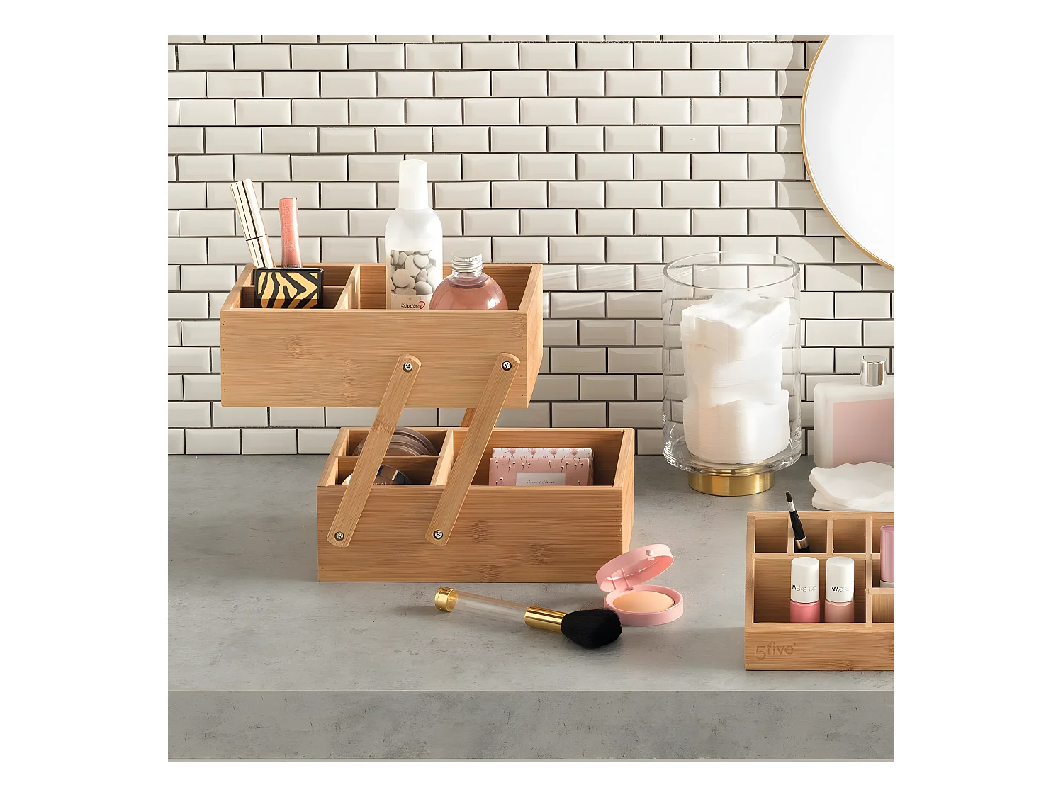 Organiseur Rangement maquillage 2 étages 6 compartiments en Bambou