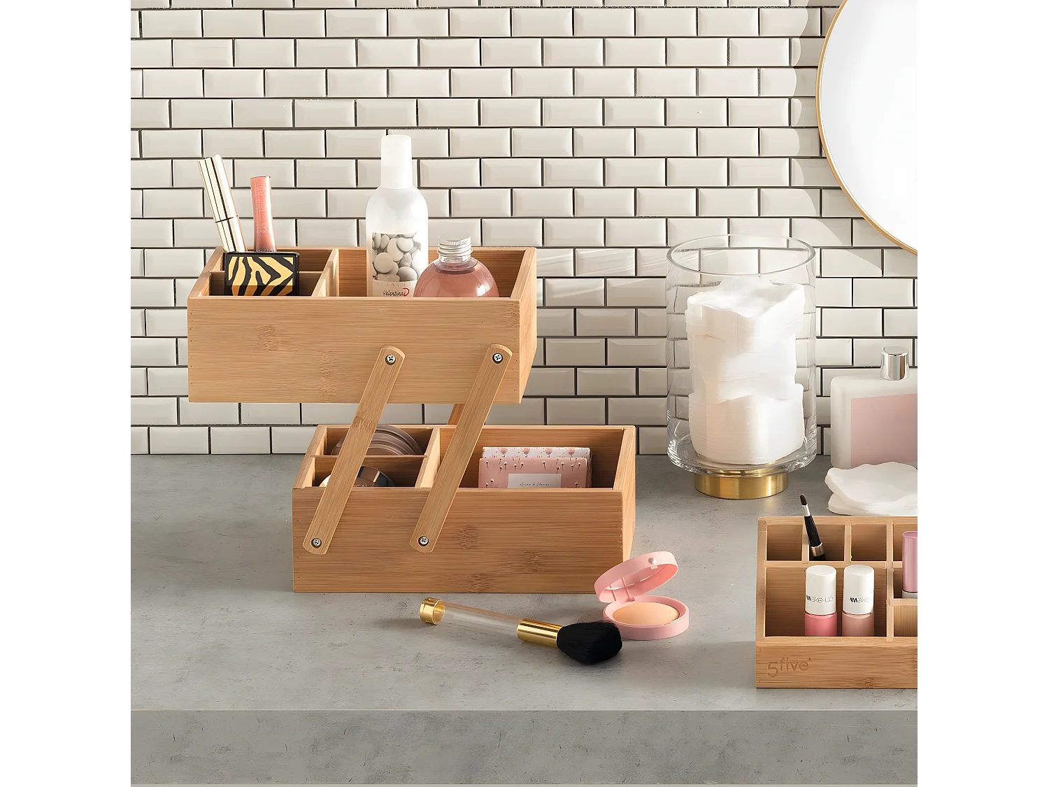Organiseur Rangement maquillage 2 étages 6 compartiments en Bambou