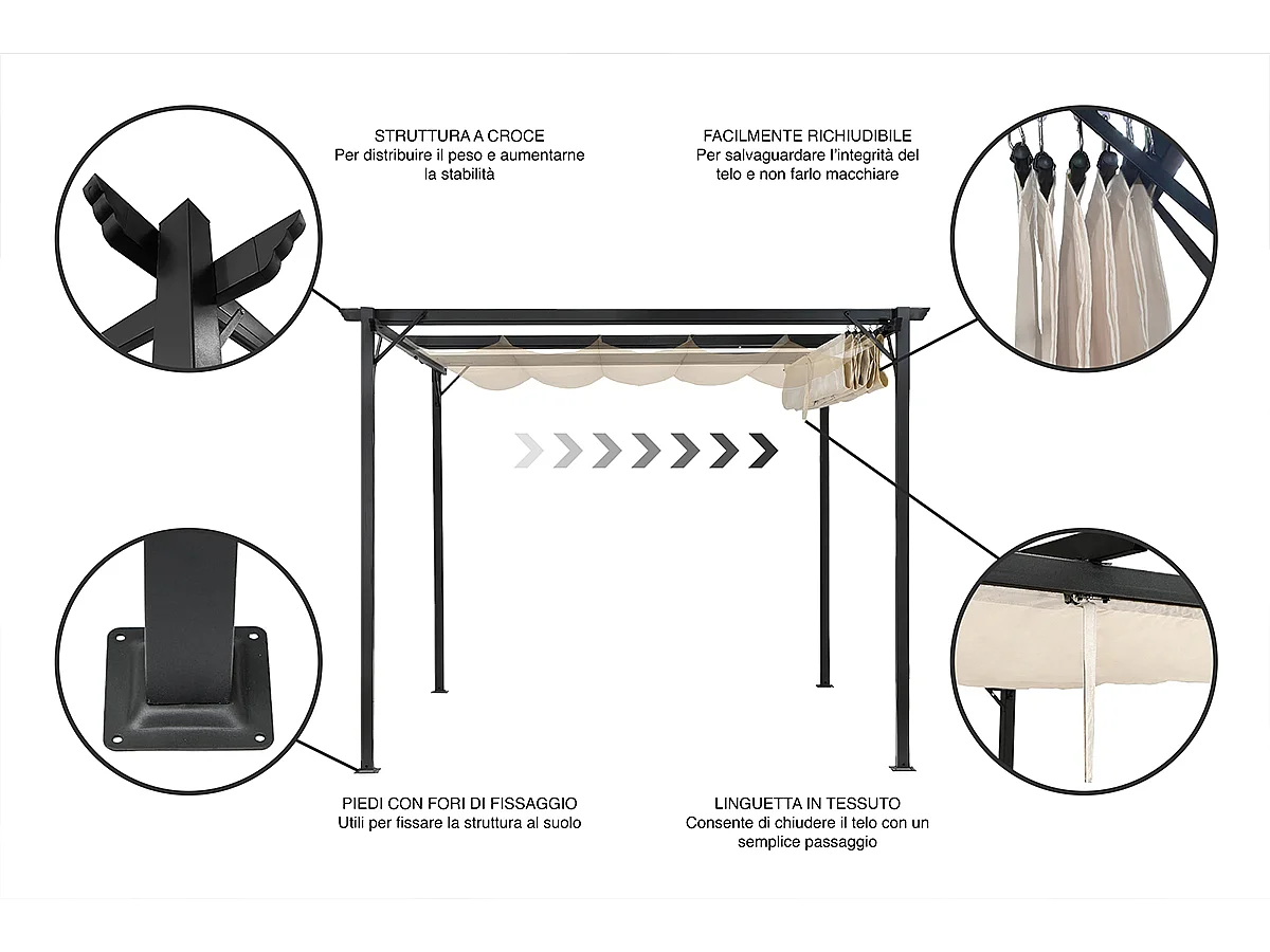 Gazebo pergola da giardino 3x3 mod. Havana