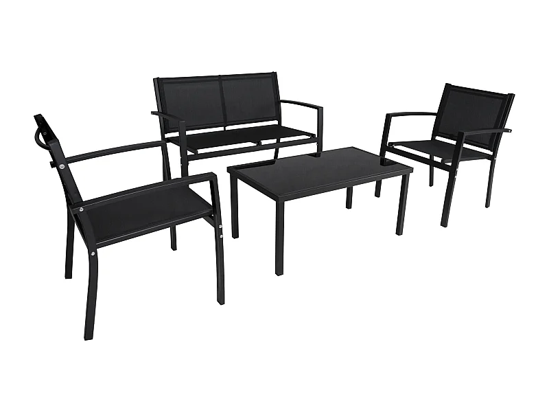 Set salotto da giardino in textilene nero, salotto da esterno mod. Capri