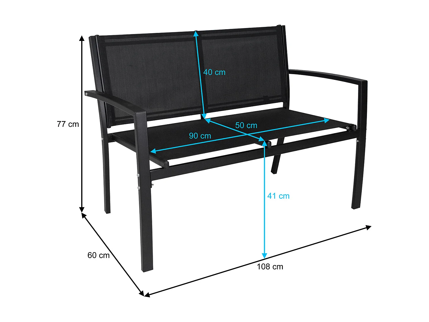 Set salotto da giardino in textilene nero, salotto da esterno mod. Capri