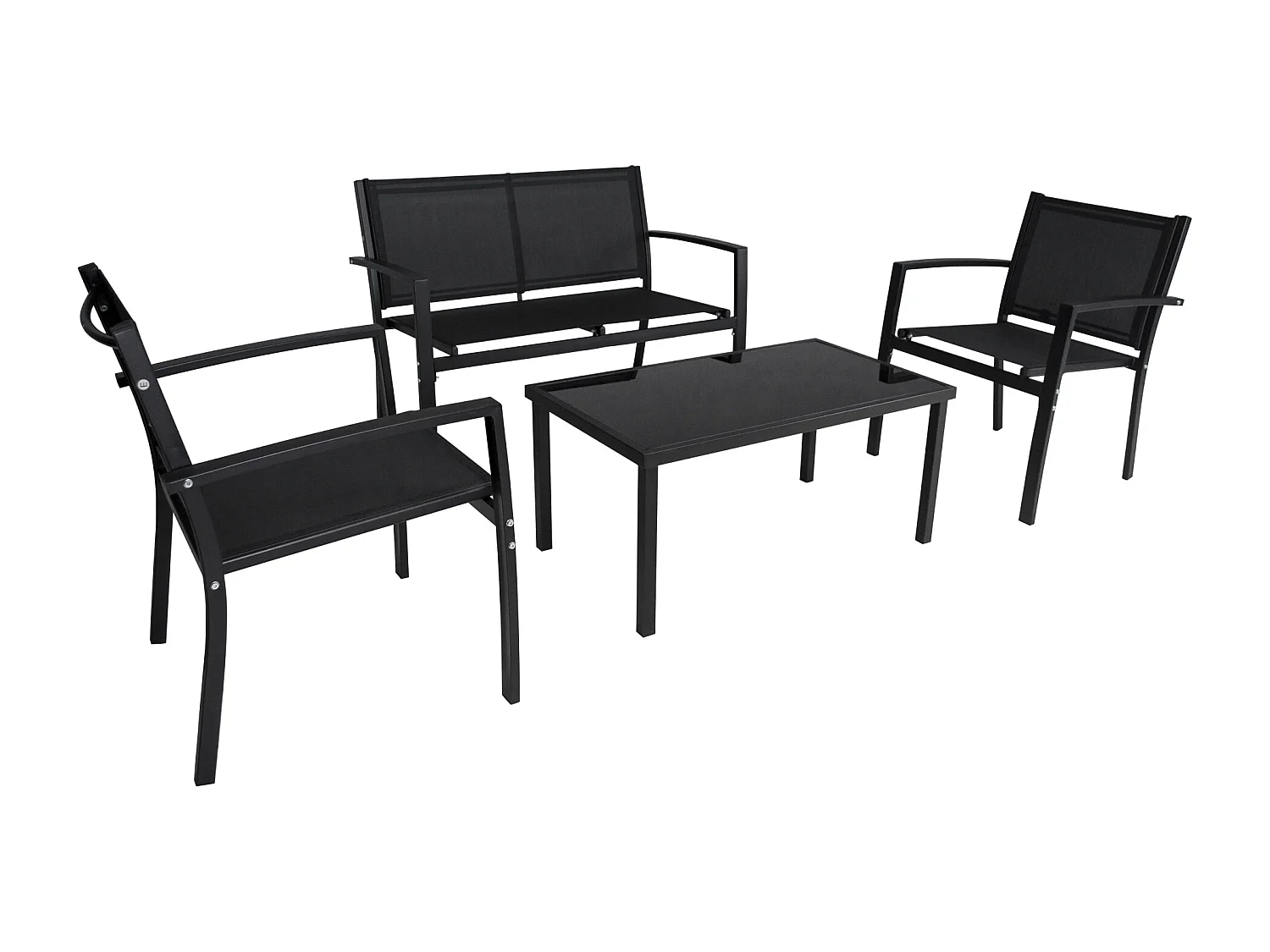 Set salotto da giardino in textilene nero, salotto da esterno mod. Capri