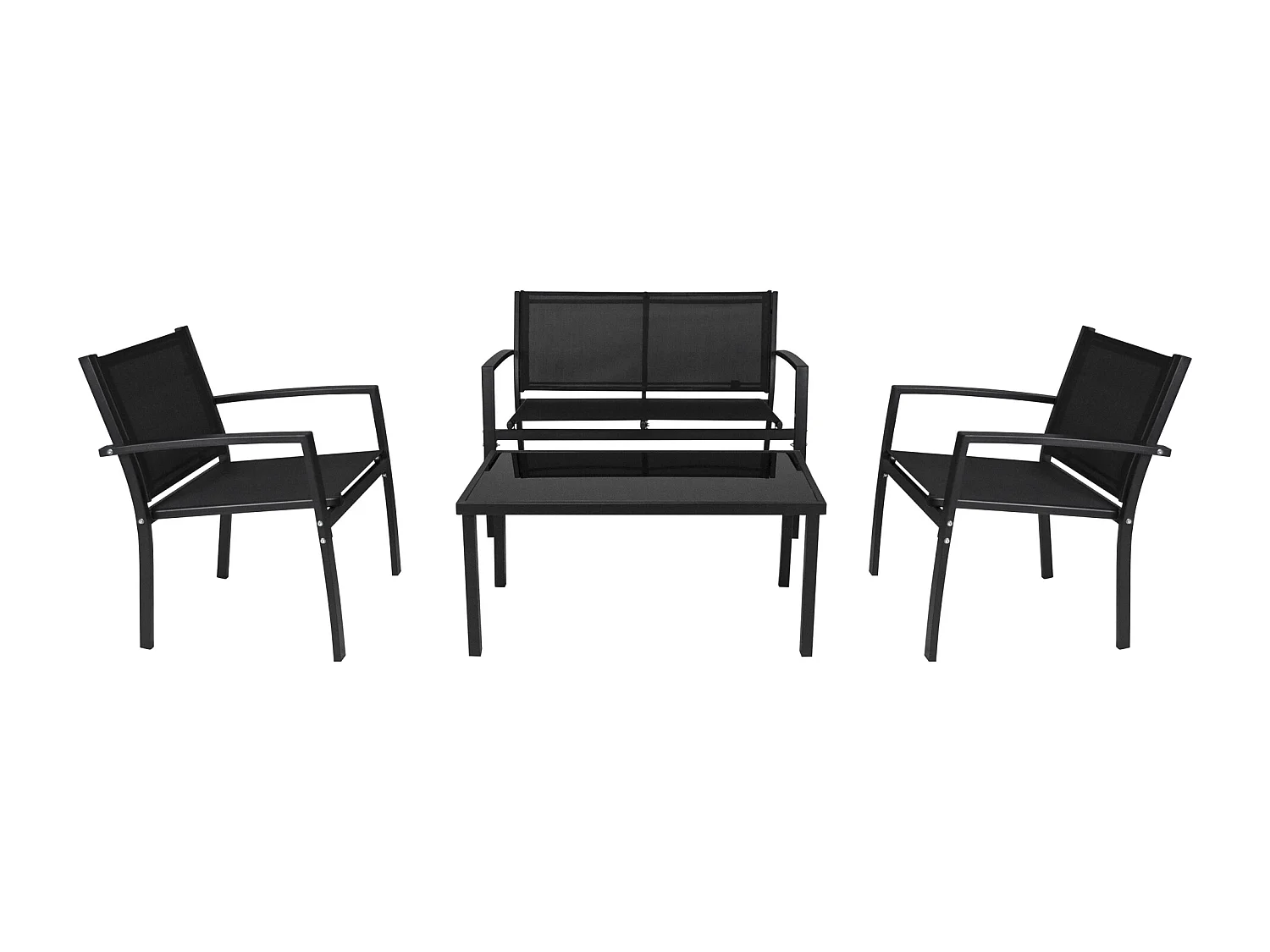 Set salotto da giardino in textilene nero, salotto da esterno mod. Capri