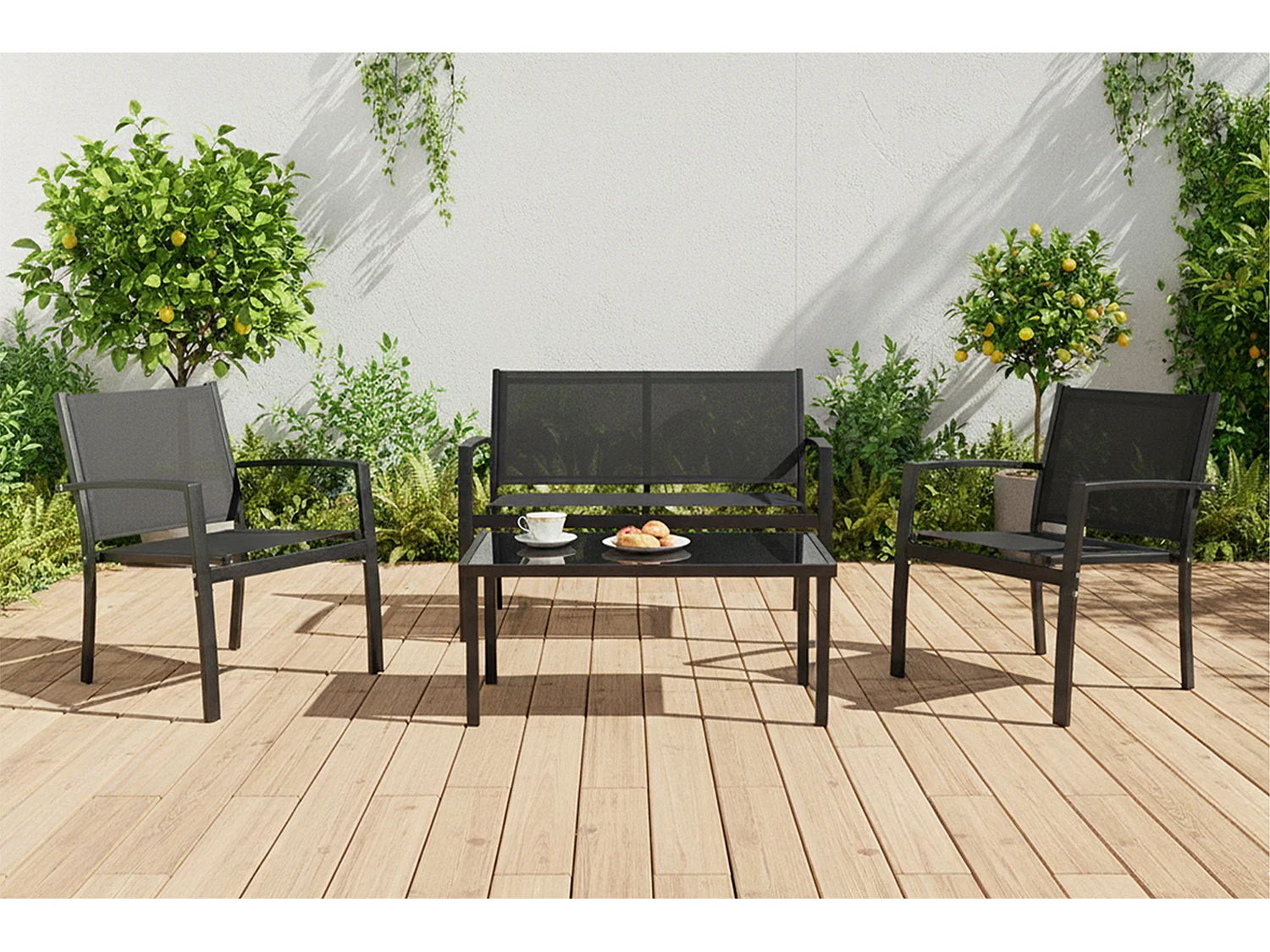 Set salotto da giardino in textilene nero, salotto da esterno mod. Capri