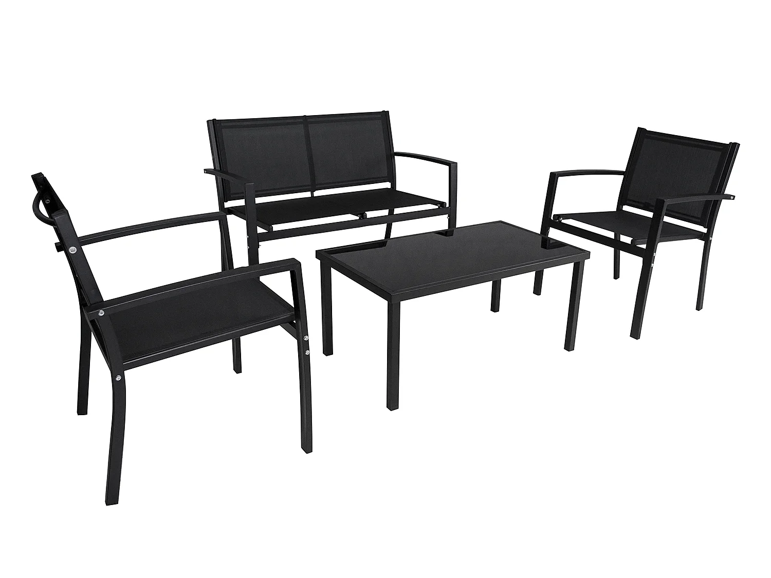 Set salotto da giardino in textilene nero, salotto da esterno mod. Capri
