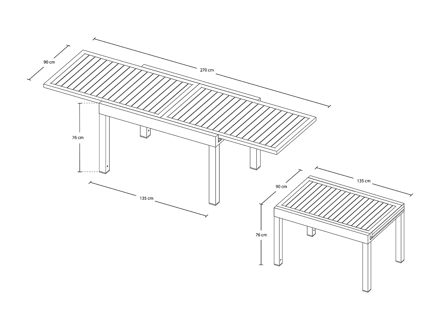 Tavolo da giardino allungabile 135/270 x 90 cm mod. Ares