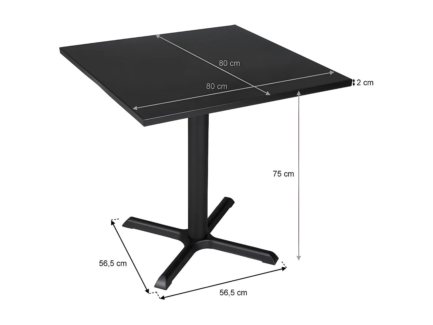 Tavolo bar quadrato 80x80 nero, tavolo da esterno mod. Kevin