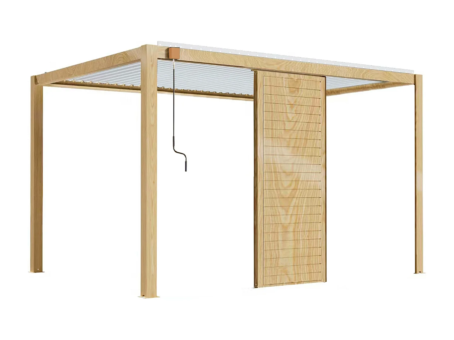 Pergola bioclimatique autoportée 3 x 4m effet bois blanc et 1 claustra