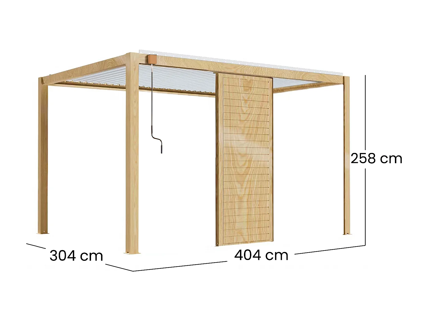 Pergola bioclimatique autoportée 3 x 4m effet bois blanc et 1 claustra