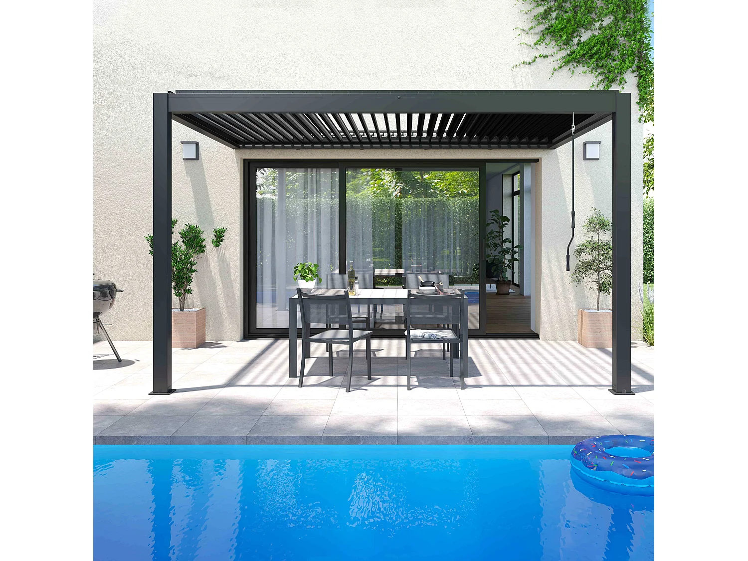 Pergola bioclimatique adossée Aluminium 3 x 4 x 2.5 m