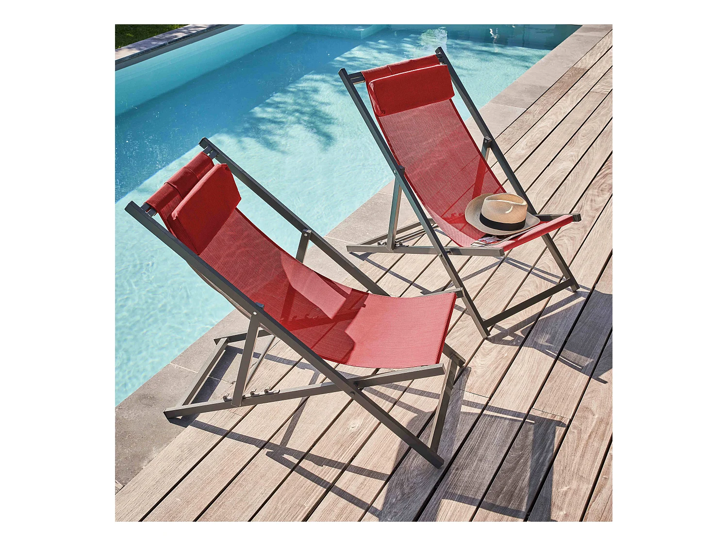 Lot de 2 transats en aluminium rouge