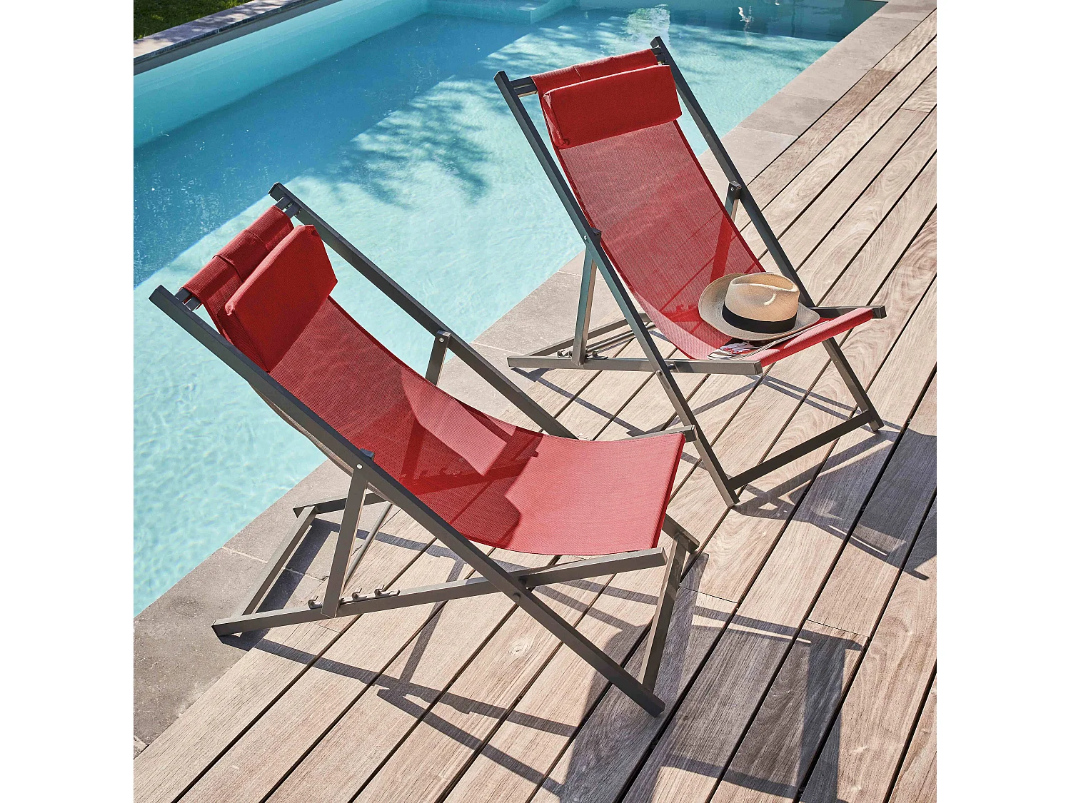 Lot de 2 transats en aluminium rouge