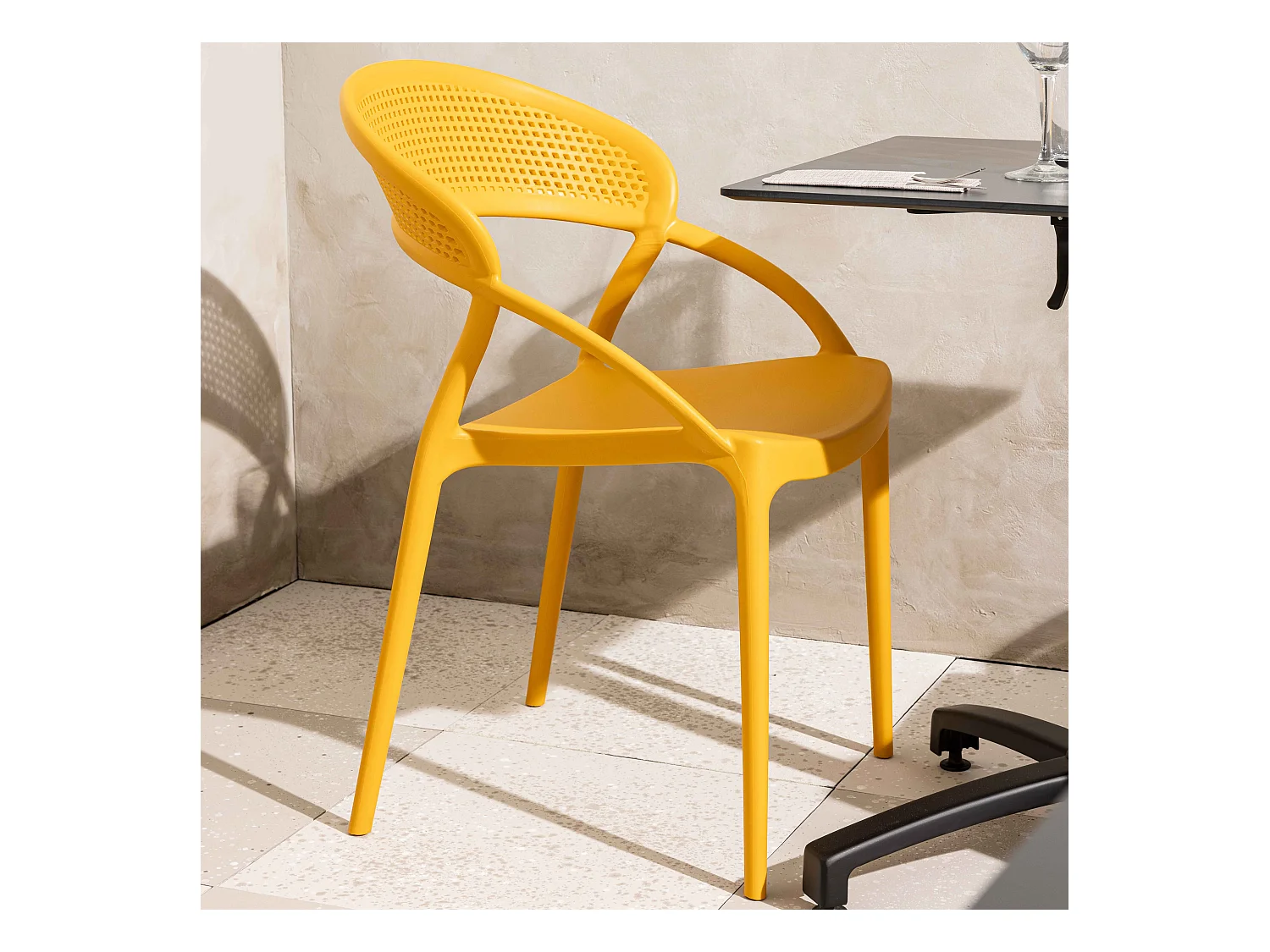 Lot de 4 chaises de terrasse jaune moutarde