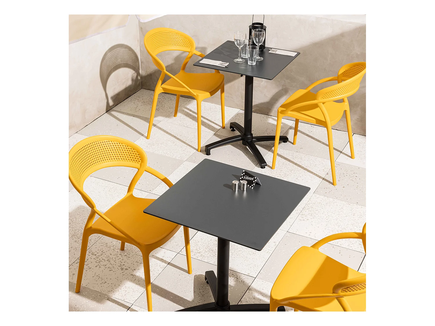 Lot de 4 chaises de terrasse jaune moutarde