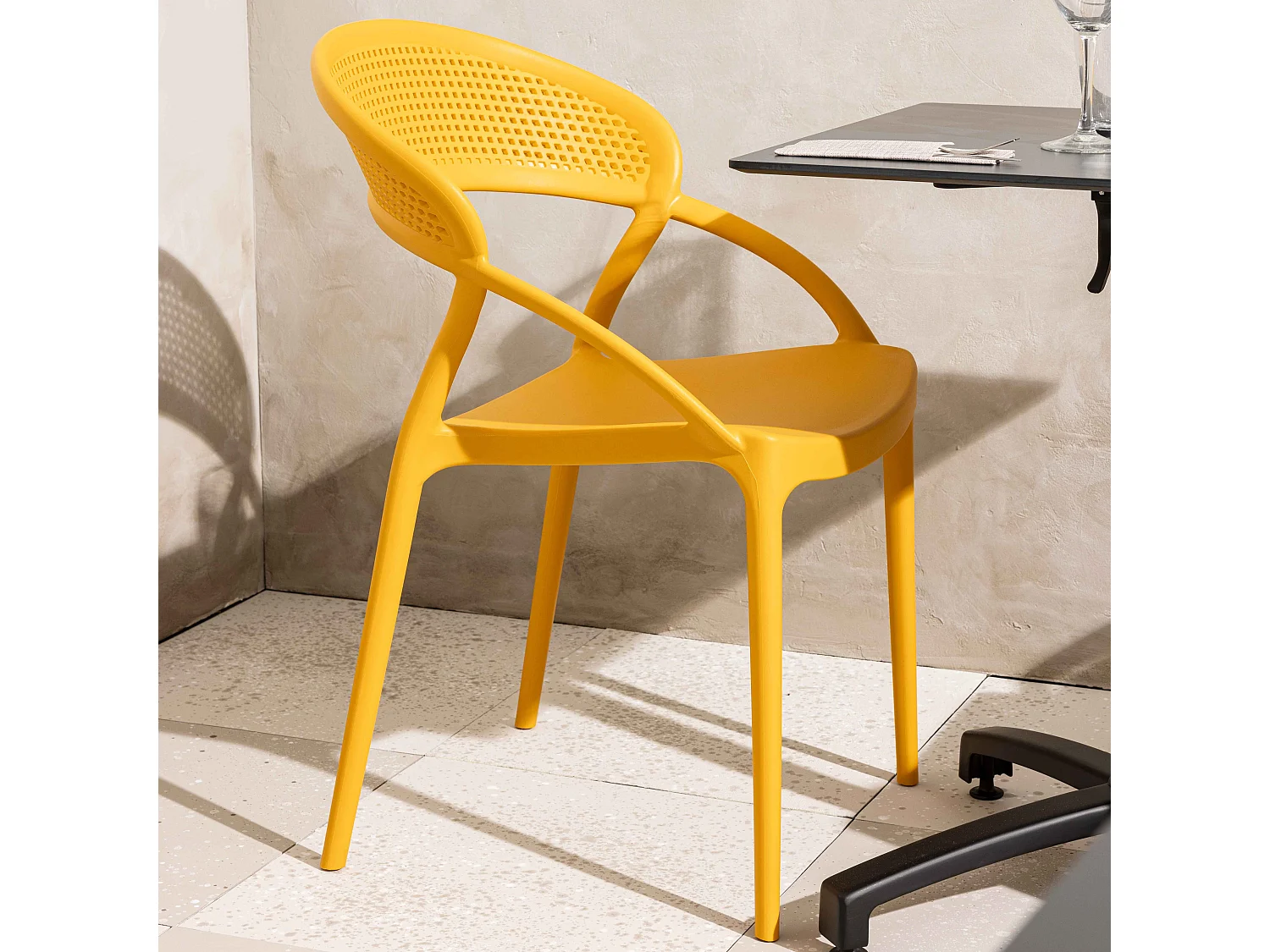 Lot de 4 chaises de terrasse jaune moutarde