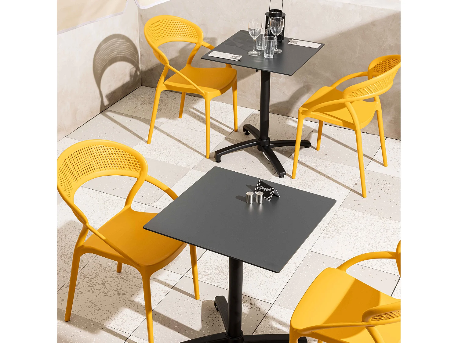 Lot de 4 chaises de terrasse jaune moutarde