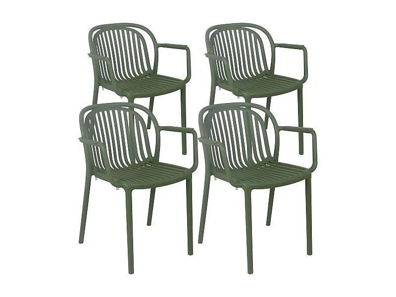 Lot de 4 fauteuils en plastique vert olive